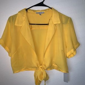 Yellow sheer crop top with tie